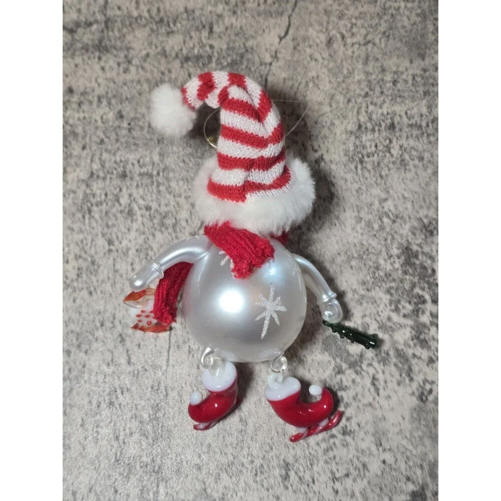 Vintage Blown Glass Snowman Christmas Ornament Handmade Delicate Decor